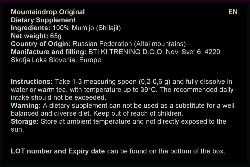 Mountaindrop 65g Pure Natural Shilajit Resin